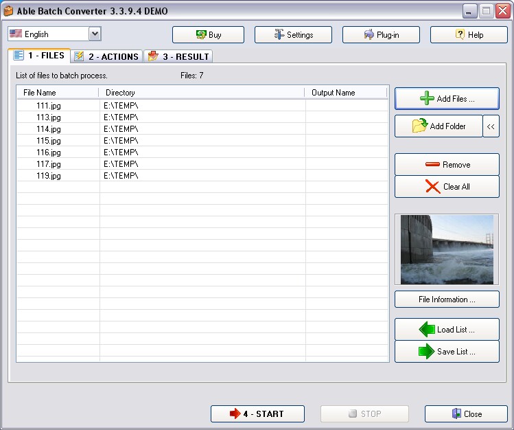 Вкладка FILES со списком файлов, кнопками Add Files, Add Folder, Remove, Clear All и File Information