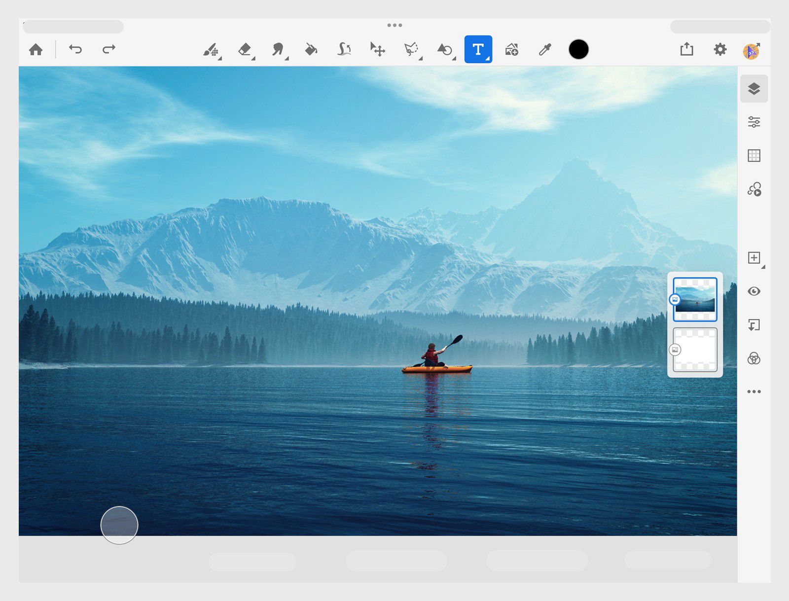 Рабочая область Adobe Fresco с холстом, панелью инструментов и слоями