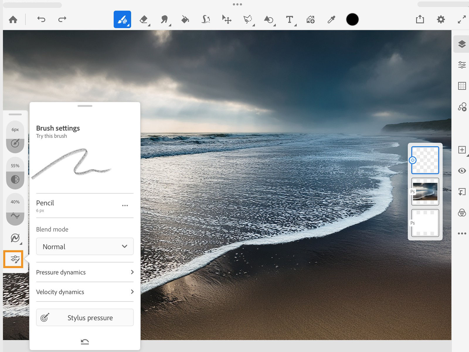Расширенные Brush Settings Adobe Fresco с динамикой и параметрами кисти