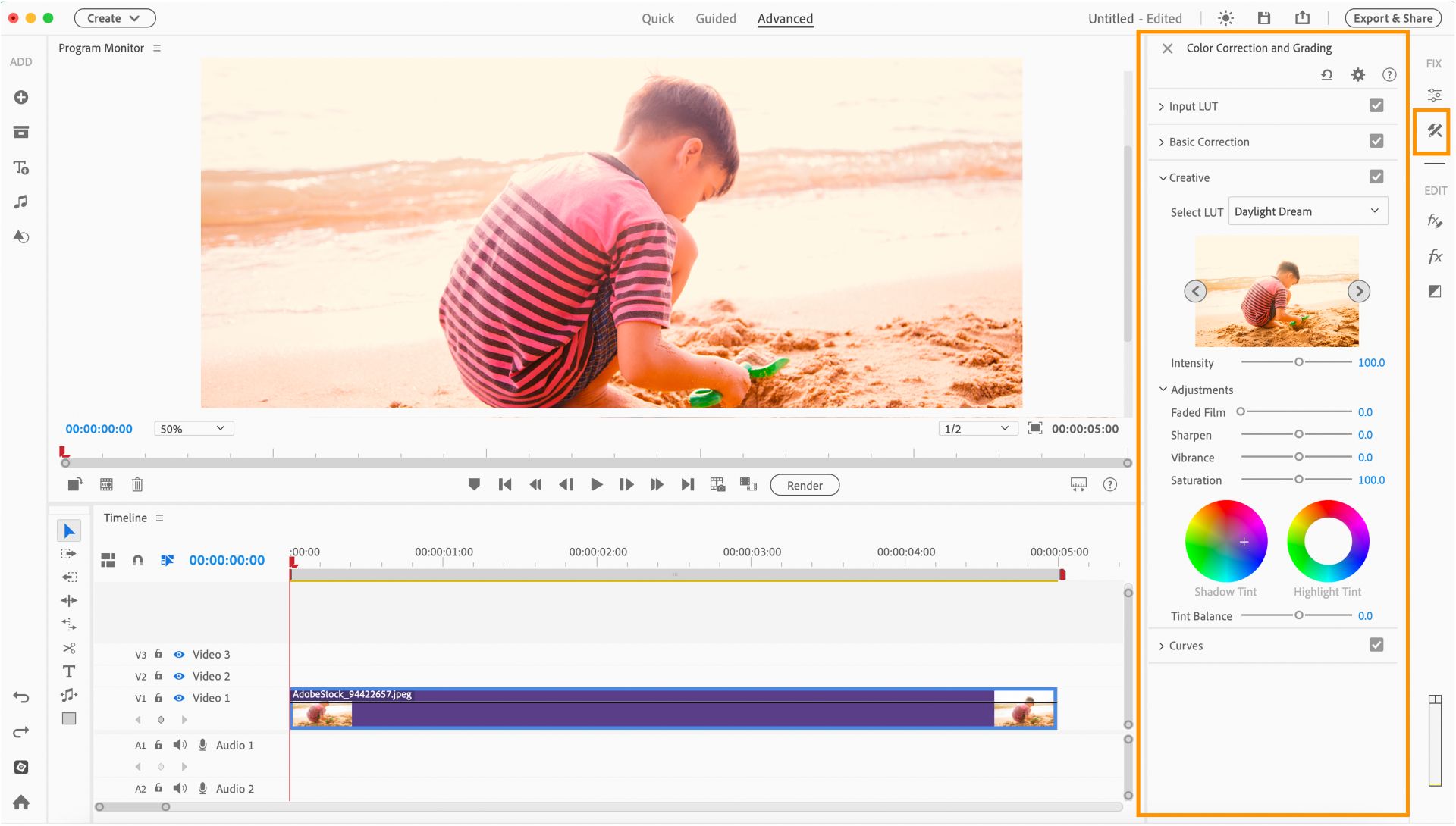 Adobe Premiere Elements: Color Correction and Grading с LUT и параметрами цвета