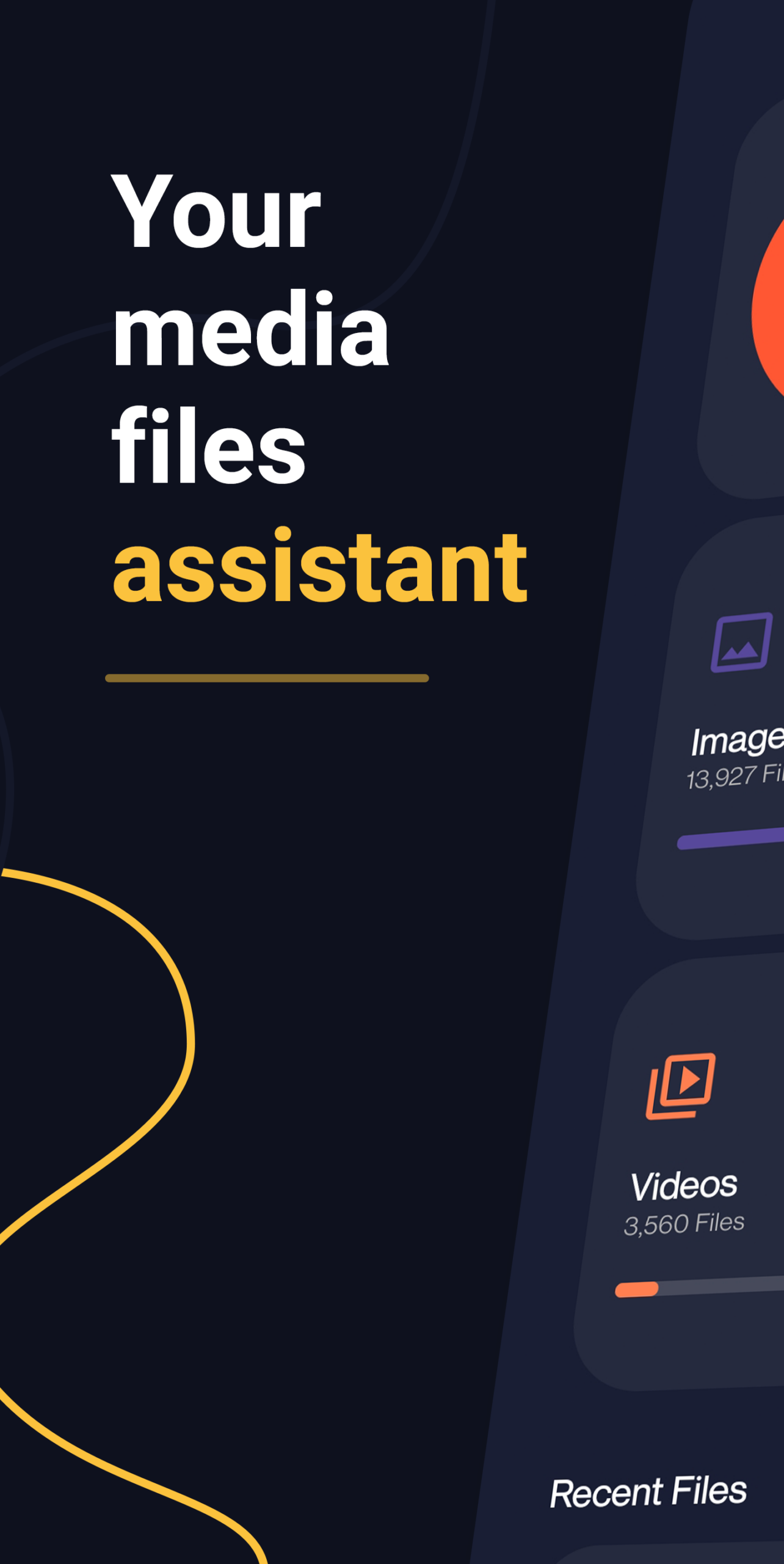 Промокадр Amaze File Utilities с карточками медиатек и блоком Recent Files.