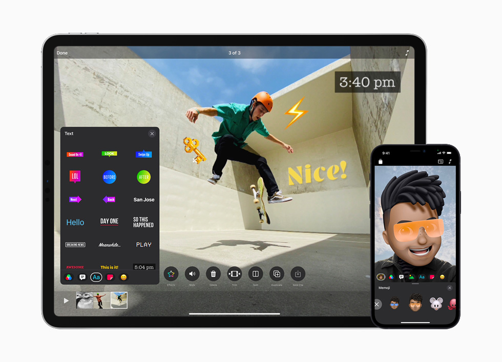 Интерфейс редактирования Apple Clips на iPad и iPhone