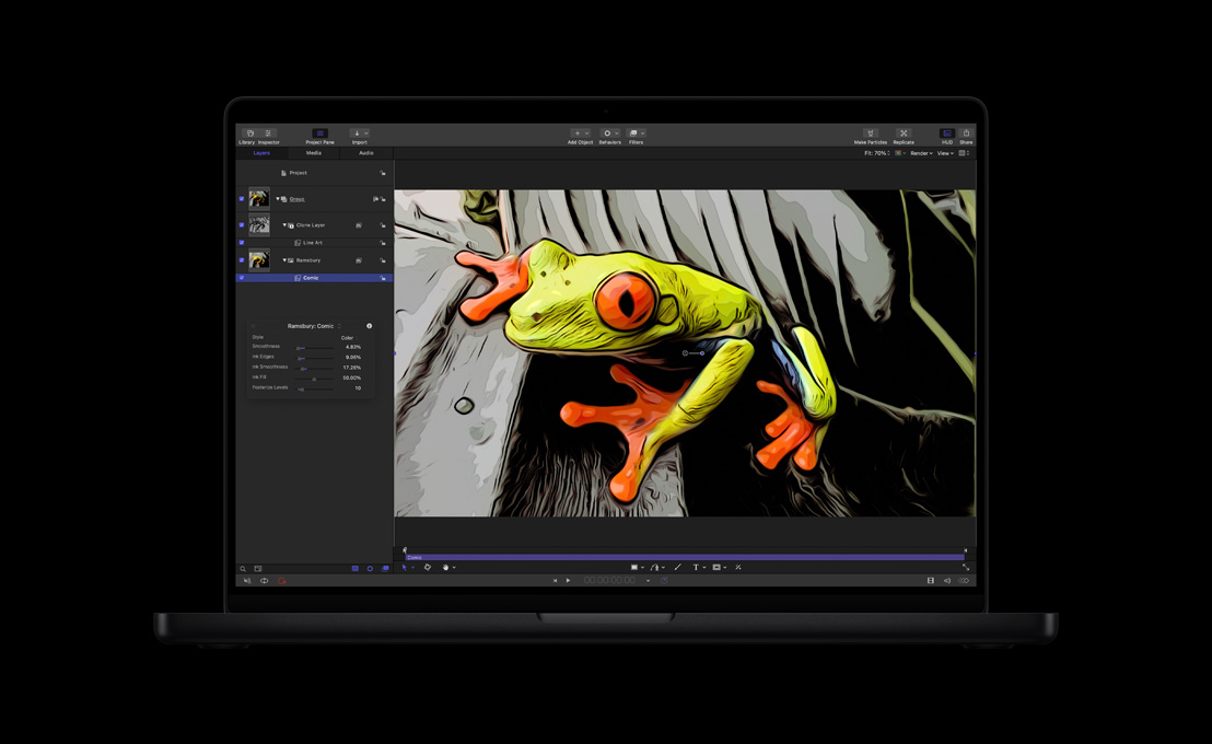 Canvas Apple Motion с применённым графическим эффектом