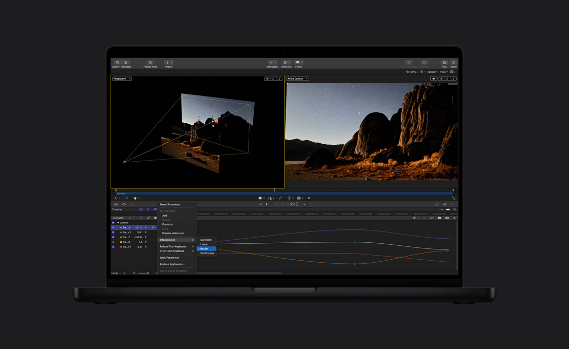 Keyframe Editor Apple Motion с анимационными кривыми