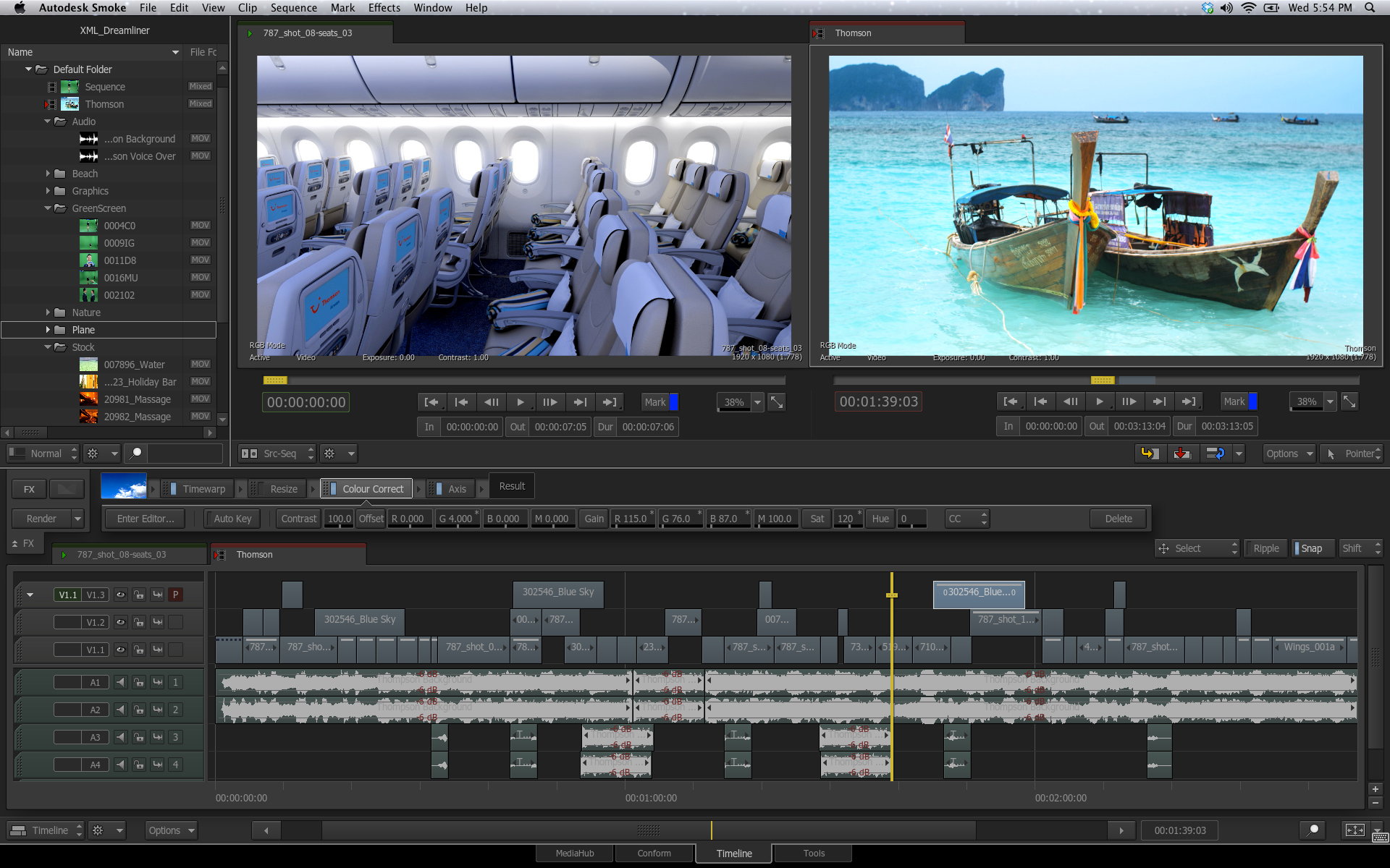 Autodesk Smoke 2013: монтажный Timeline с видео- и аудиодорожками