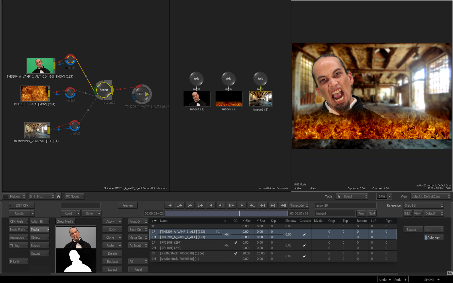 Autodesk Smoke: Action с несколькими входами и композитом