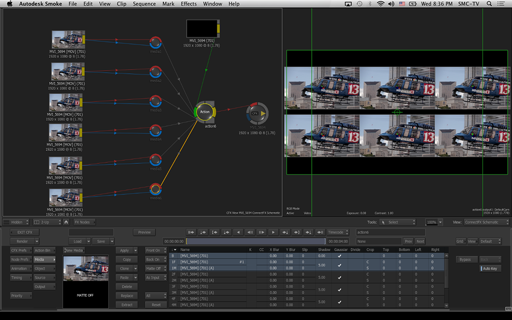 Autodesk Smoke: Action внутри ConnectFX с многослойным композитом