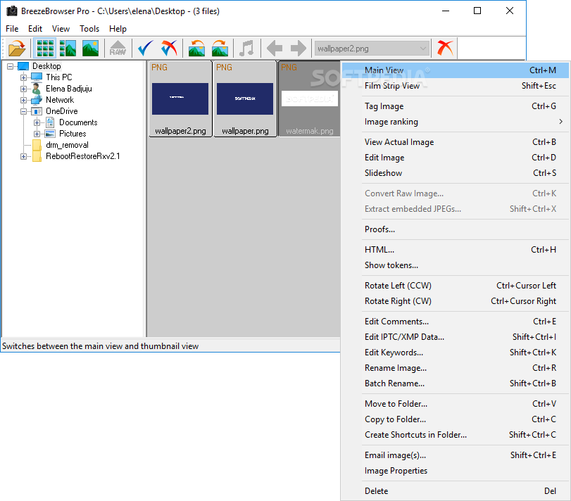 Меню BreezeBrowser Pro