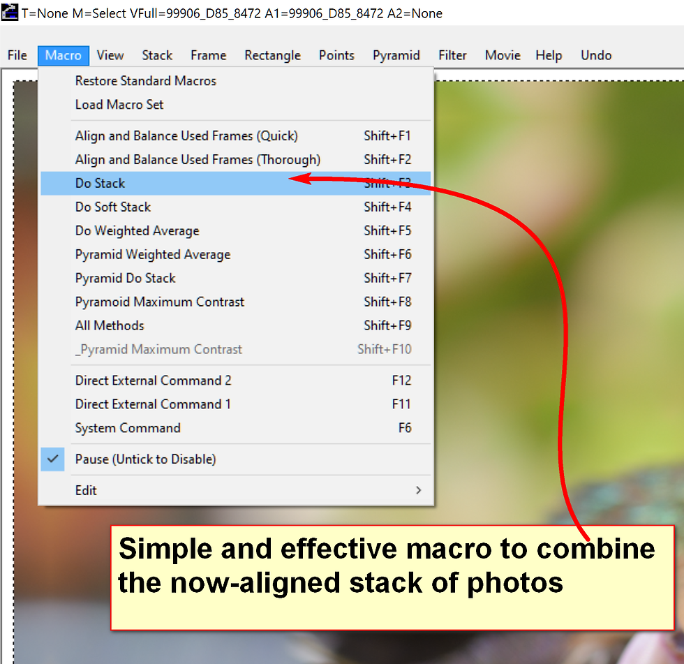 Меню Macro со стандартными методами Do Stack и Pyramid в CombineZP