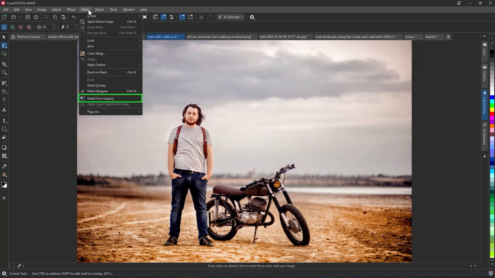 Corel PHOTO-PAINT с командой создания маски по основному объекту изображения
