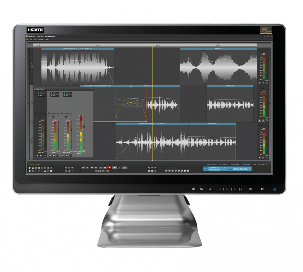 Аудиоинтерфейс Dalet OneCut с waveform, уровнями и дорожками радиомонтажа