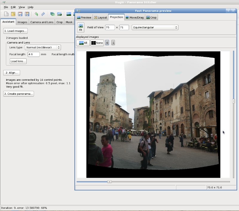 Fast Preview Hugin после выравнивания двух перекрывающихся фотографий перед финальным смешиванием