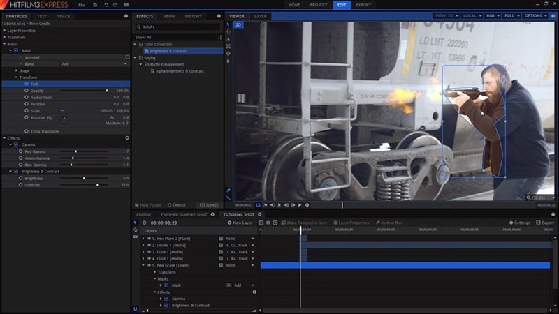 Composite Shot в HitFilm Express с маской поверх видеослоя