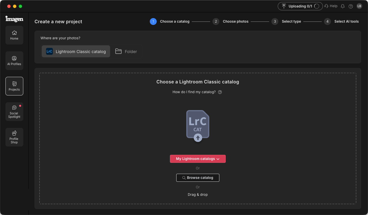 Мастер Create a new project с выбором Lightroom Classic catalog