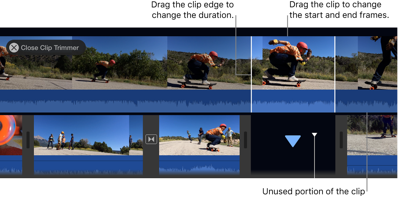Clip Trimmer в iMovie с границами используемого фрагмента