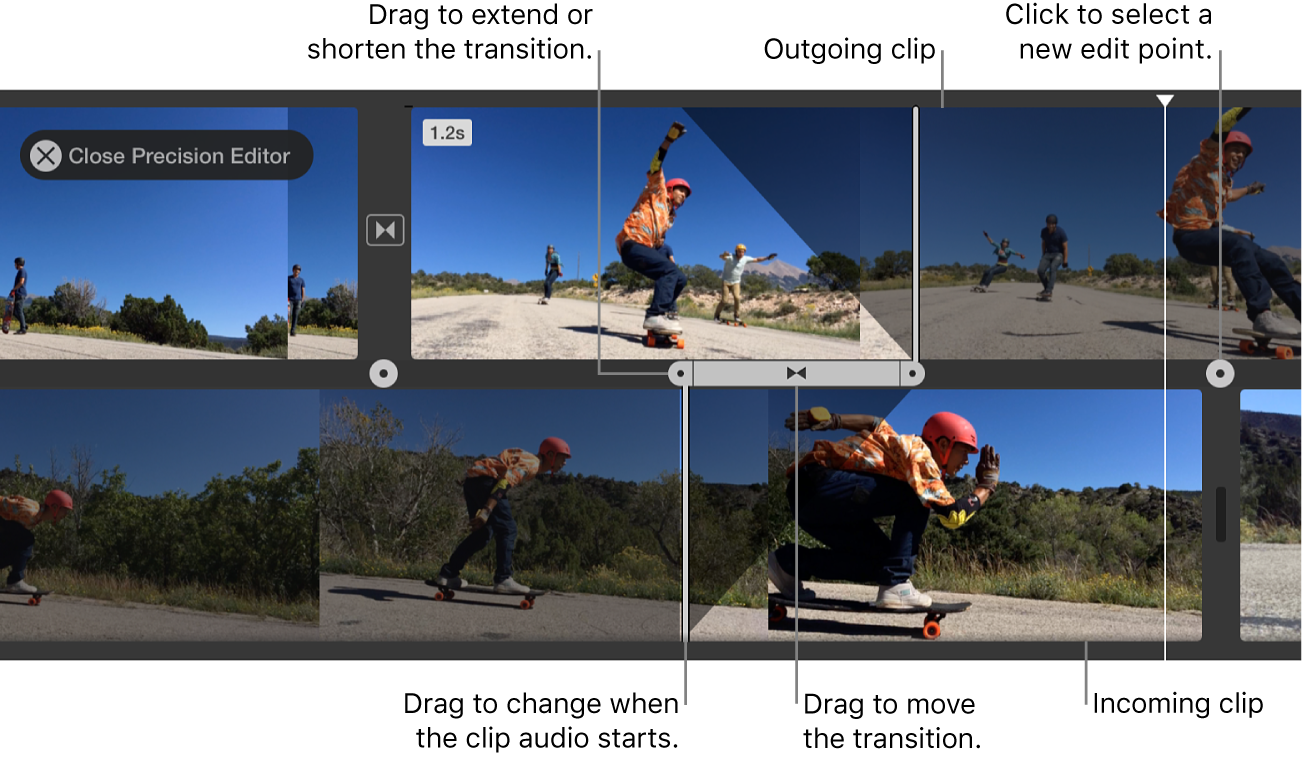 Precision Editor iMovie для точной настройки стыка и перехода