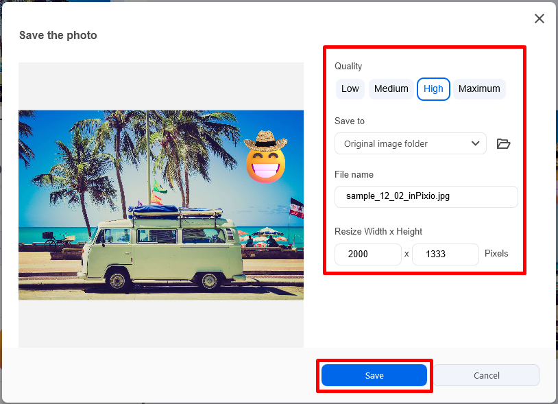 Диалог сохранения результата фотомонтажа в InPixio Photo Studio 12