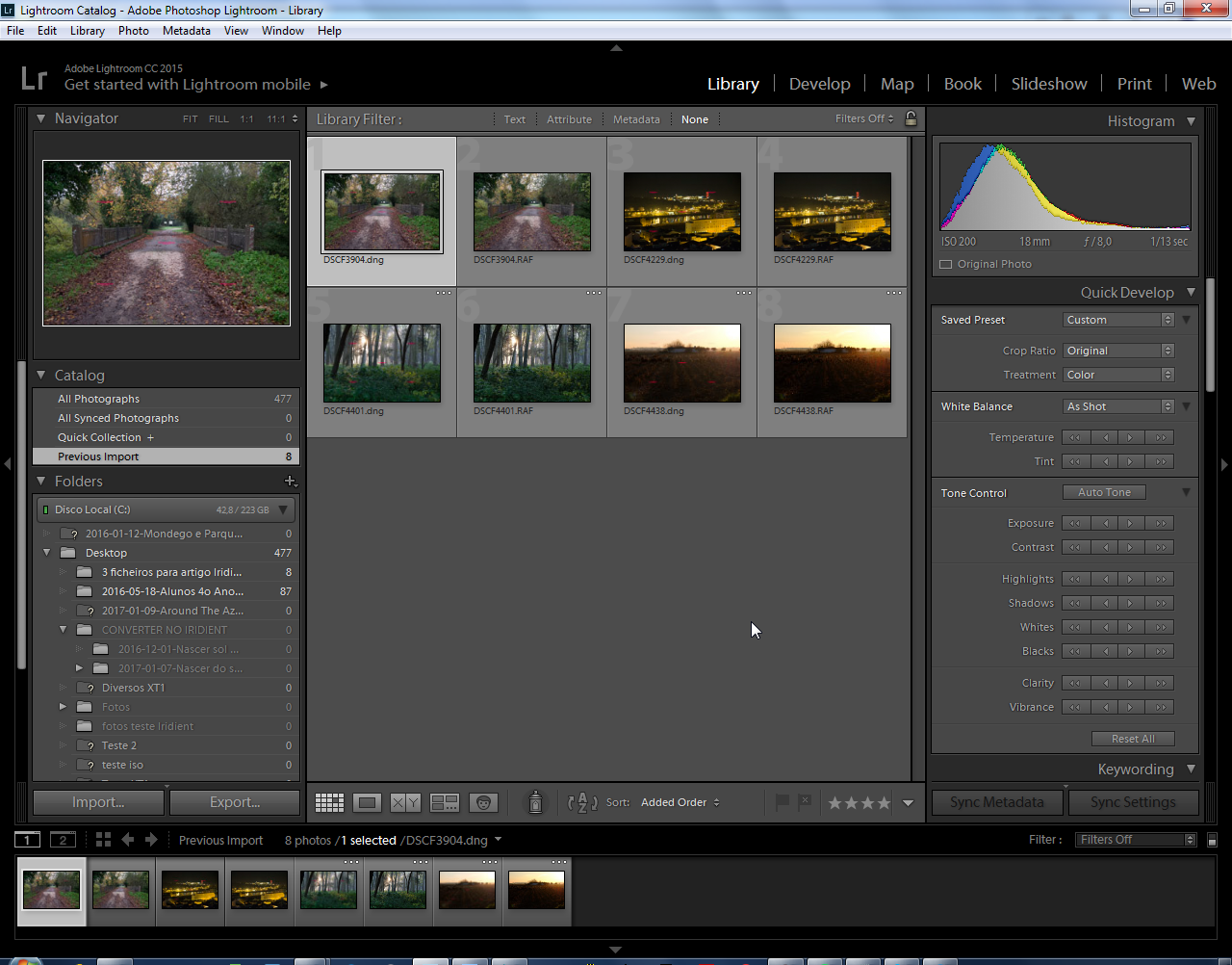 Библиотека Lightroom с парами исходных RAF и созданных X-Transformer файлов DNG