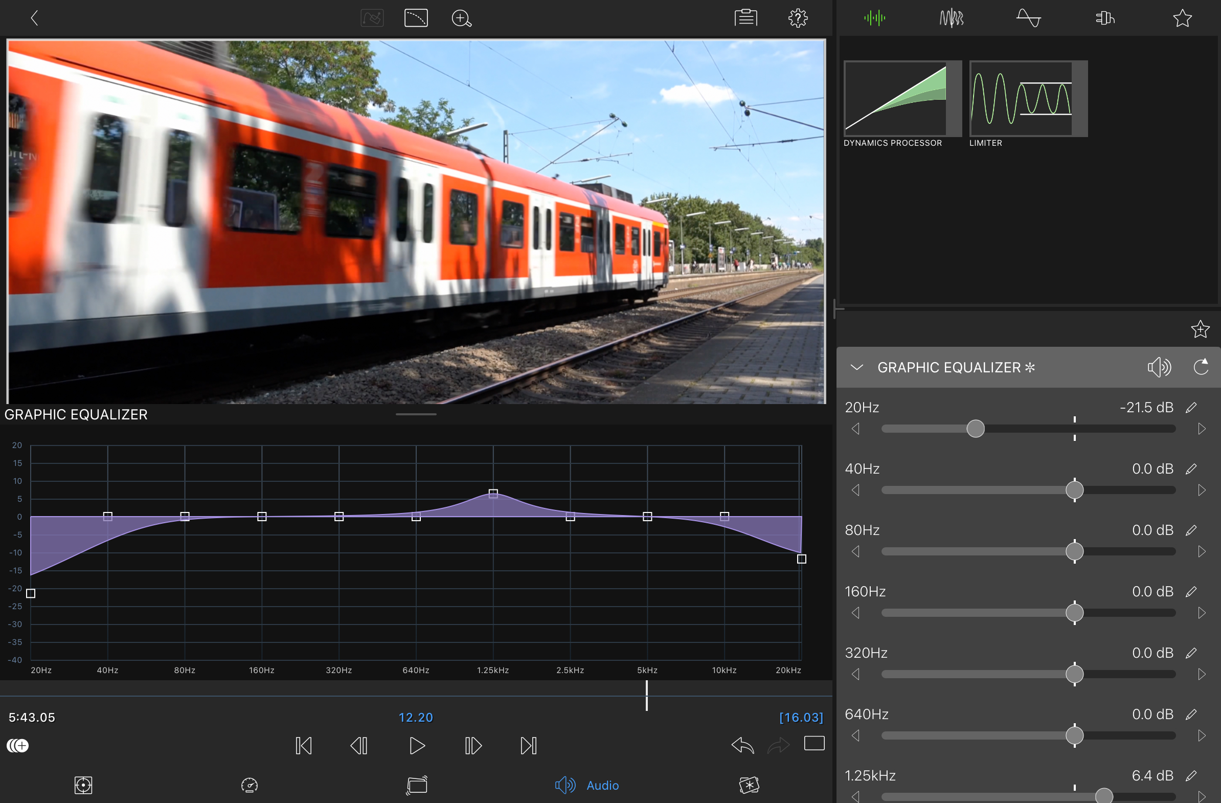 Audio Editor LumaFusion с 11-полосным Graphic Equalizer