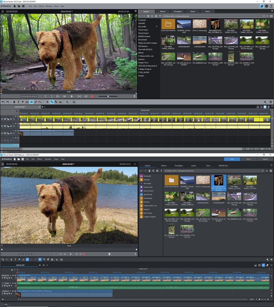 Сравнение рабочей области MAGIX Movie Studio 2023 и 2024 с обновлённым интерфейсом