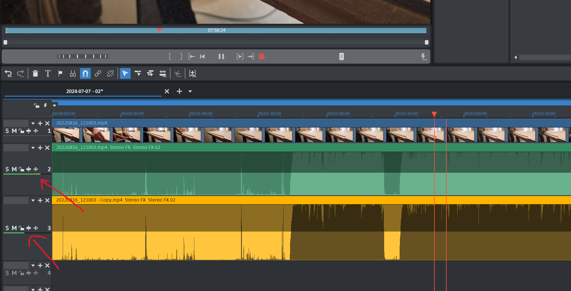 Уровни аудиодорожек и работа со звуком в MAGIX Movie Studio 2025 Platinum