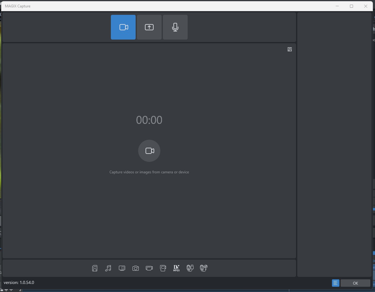 Новое окно записи MAGIX Capture, показанное в MAGIX Movie Studio 2025