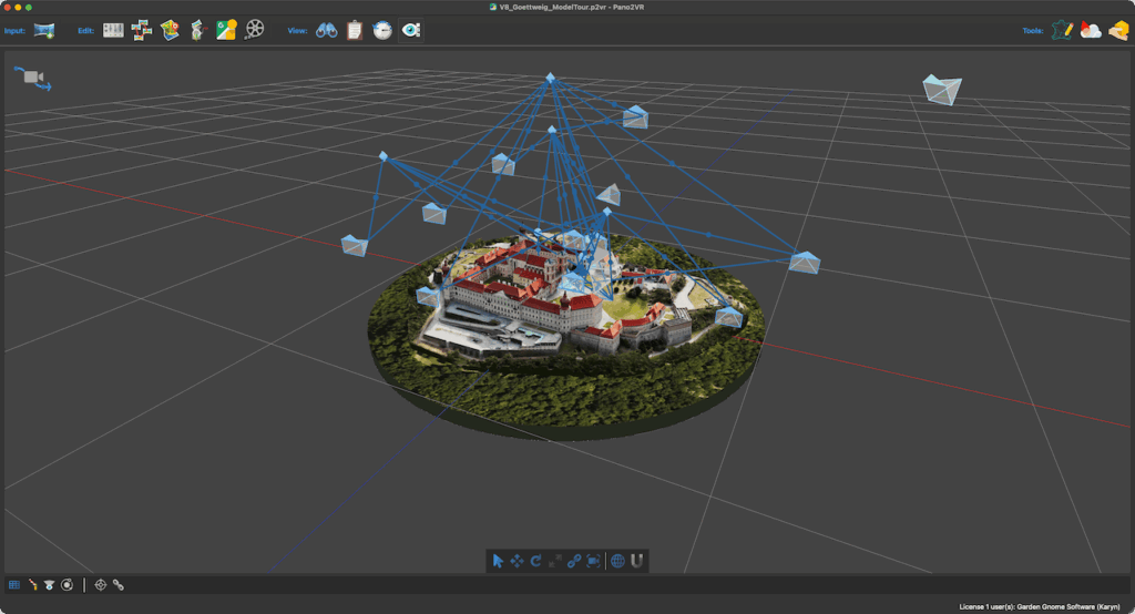 3D-модель в Viewer Pano2VR 8 с точками камер и линиями привязки