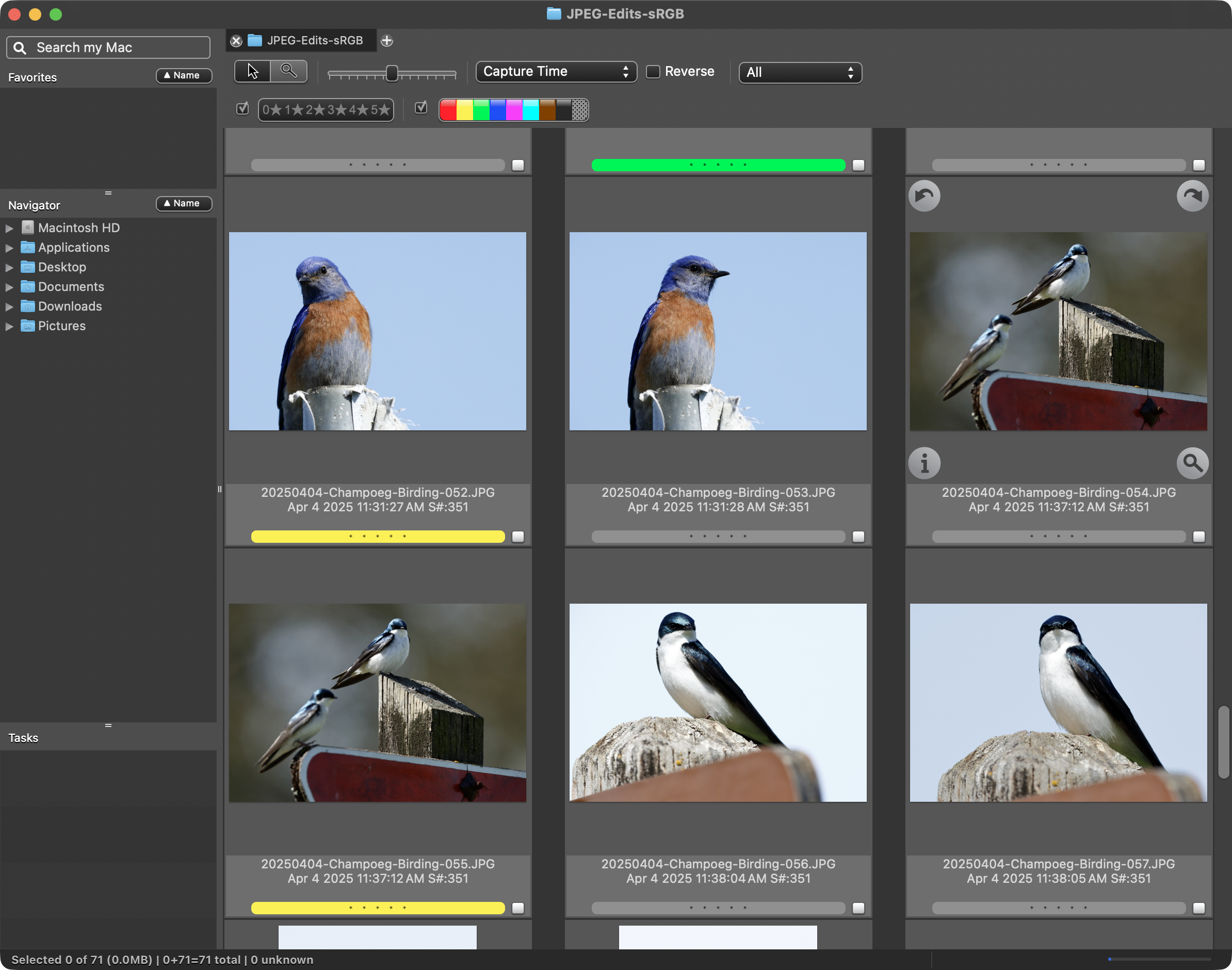 Contact Sheet Photo Mechanic с миниатюрами, Navigator, Favorites и Tasks