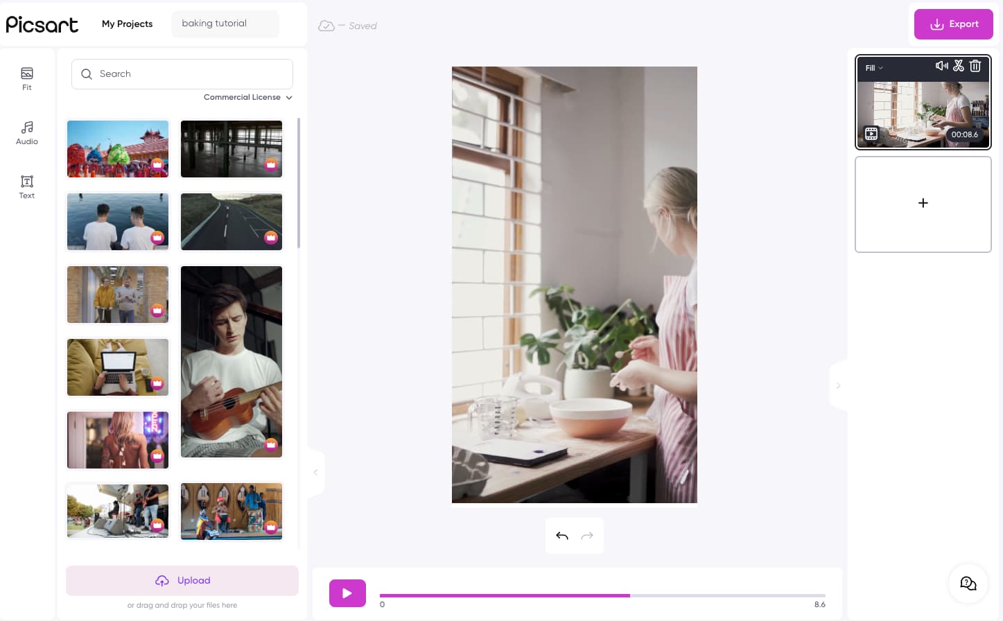 Вертикальный видеопроект в интерфейсе Picsart