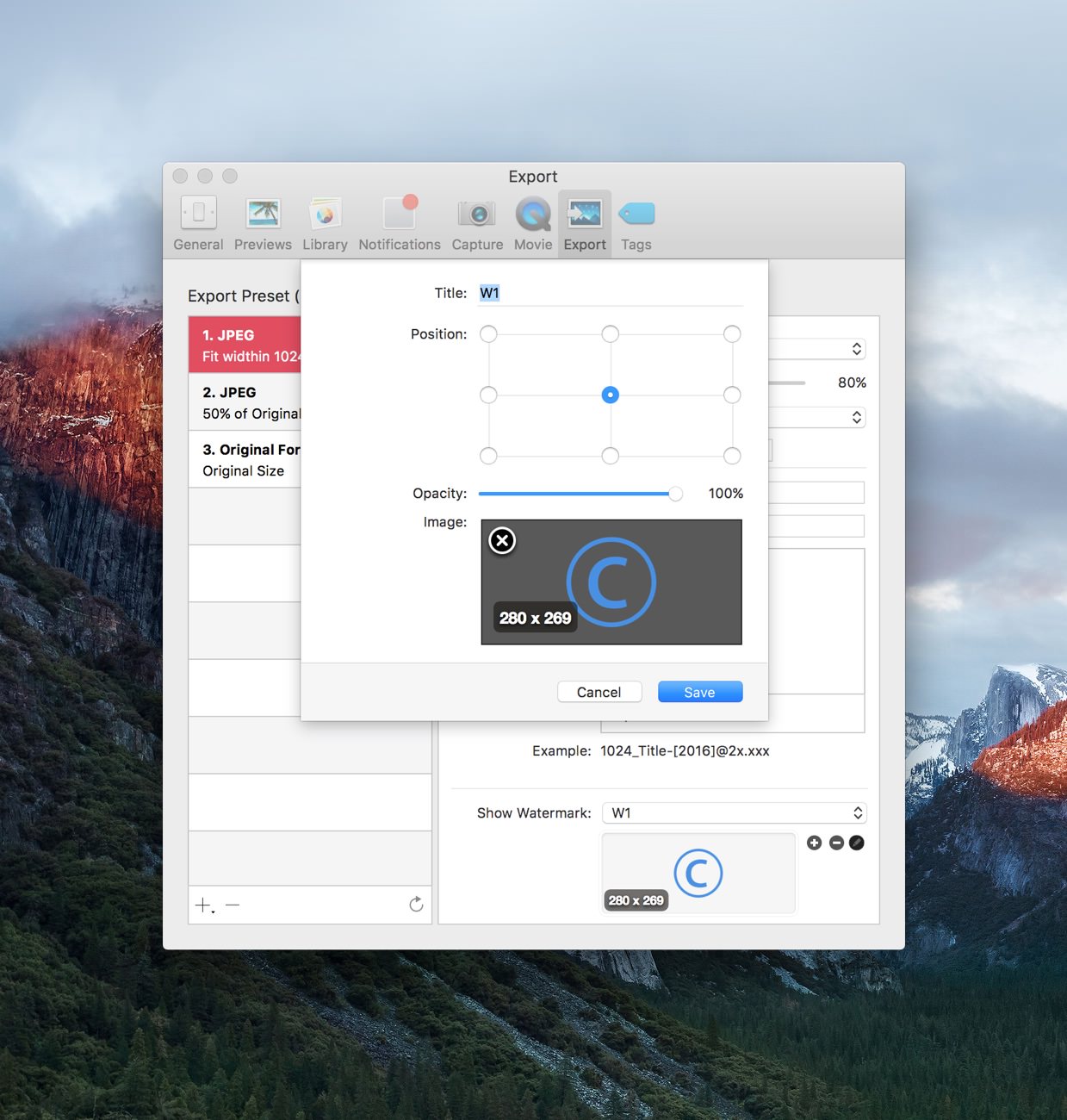 Настройка Export Preset и водяного знака в Pixave