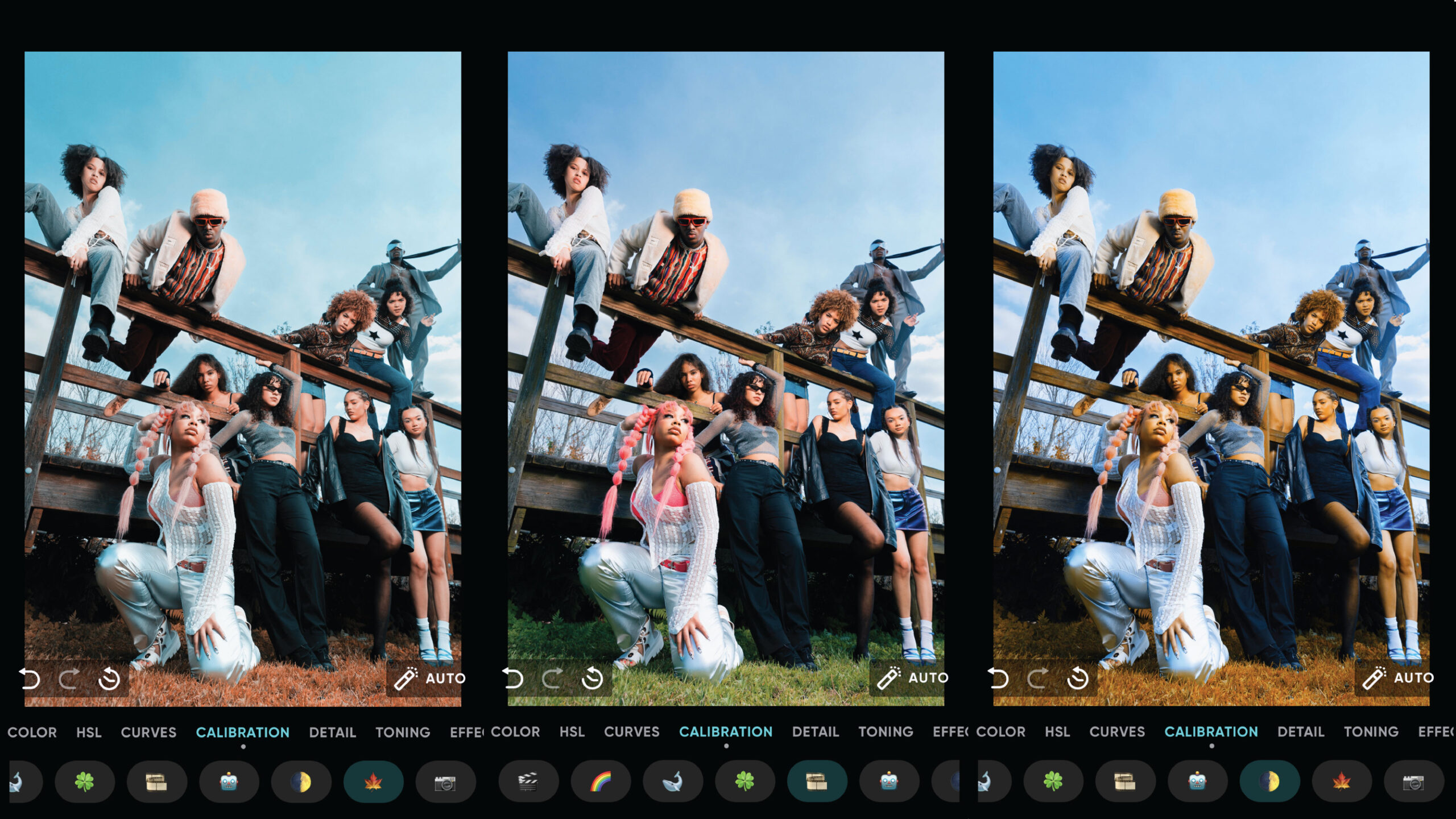 Инструмент Calibration в Polarr с пресетами и вариантами цветовой коррекции