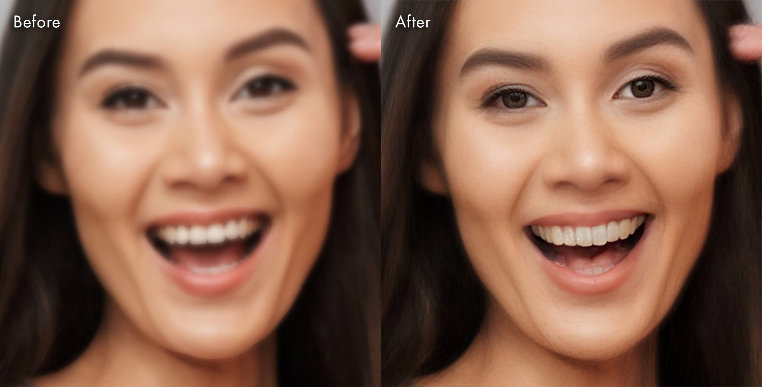 Сравнение размытого и восстановленного лица после Face Recovery в PortraitPro 24