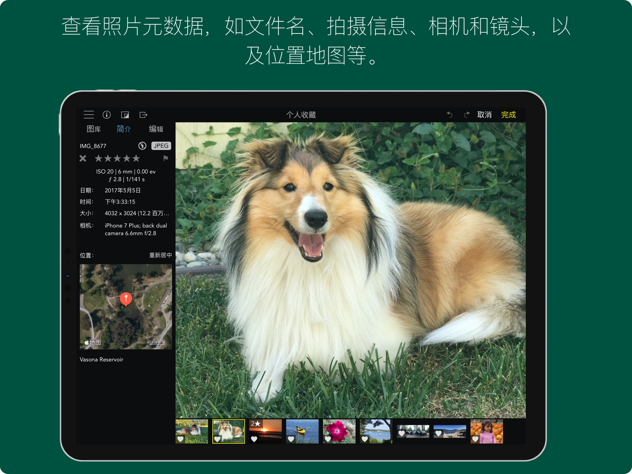 Панель информации RAW Power с EXIF-данными снимка и картой места съемки
