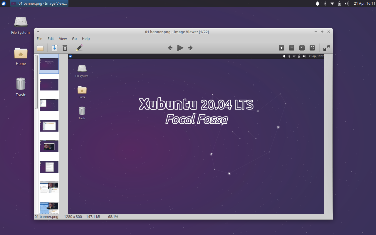 Главное окно Ristretto в Xubuntu с миниатюрами слева, панелью управления и строкой состояния