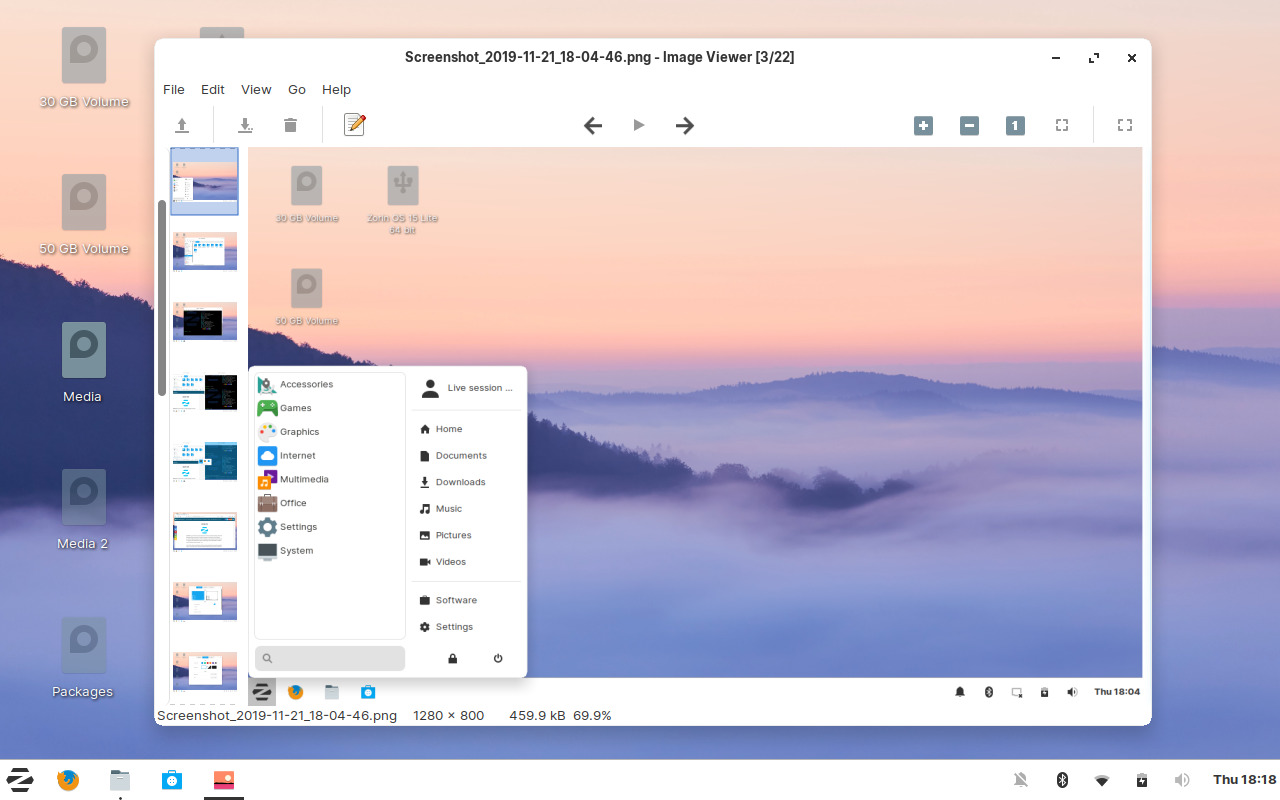 Ristretto в Zorin OS Lite с вертикальной полосой миниатюр и строкой данных изображения