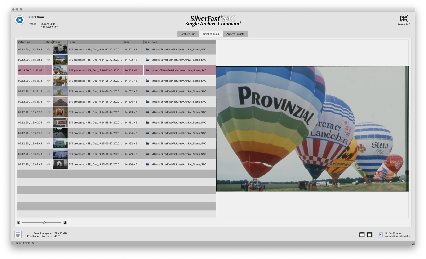 SilverFast 9 Archive Suite с панелью Single Archive Command