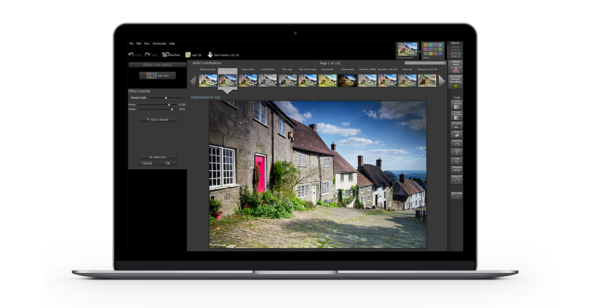 Главное окно Smart Photo Editor с галереей эффектов и панелями инструментов