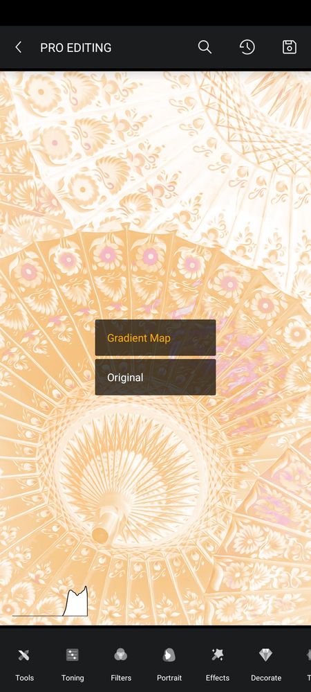 Экран истории правок Toolwiz Photos с состояниями Gradient Map и Original