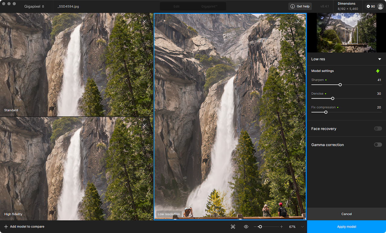 Режим Compare в Topaz Gigapixel AI для одновременного сравнения AI-моделей