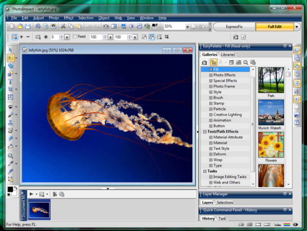 PhotoImpact X3 в Full Edit с EasyPalette, Layer Manager и Quick Command Panel
