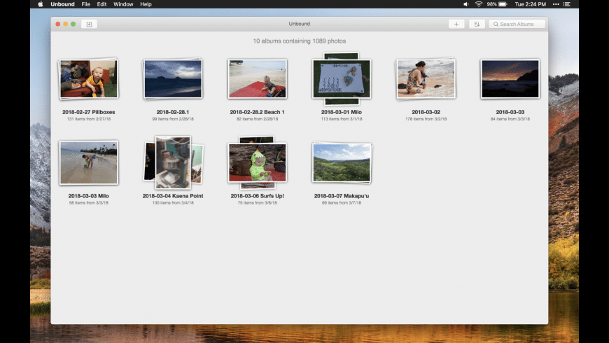Более ранний интерфейс Unbound на macOS со светлой сеткой из десяти альбомов