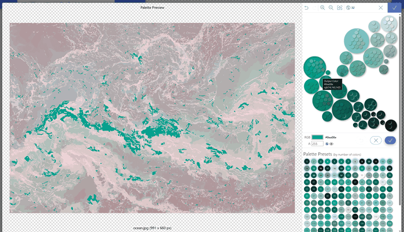 Palette Preview с выделенной цветовой группой и изолированным предпросмотром её областей