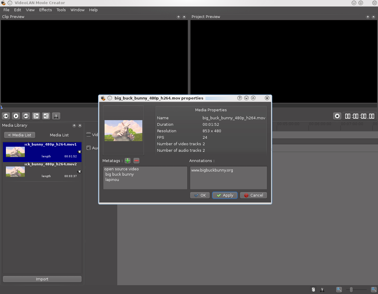VideoLAN Movie Creator: интерфейс программы