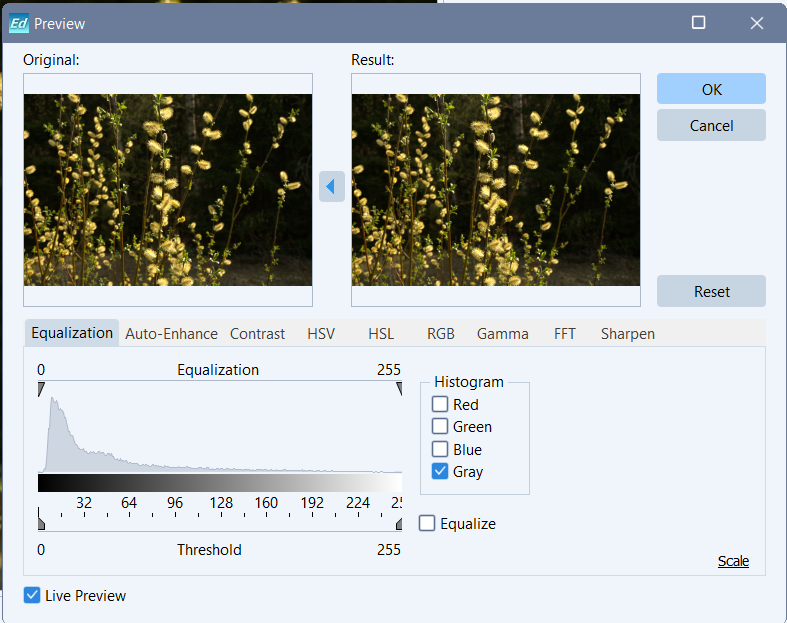 Окно Color Adjust в WildBit Editor с предпросмотром и настройками цвета